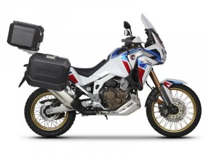 Complete set of black aluminum cases SHAD TERRA, 37L topcase + 36L / 47L side cases, including mount SHAD HONDA CRF 1100 Africa Twin
