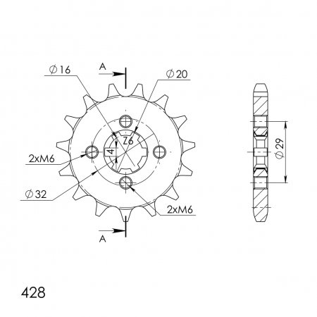 Front sprocket SUPERSPROX CST-1425:15 15T, 428