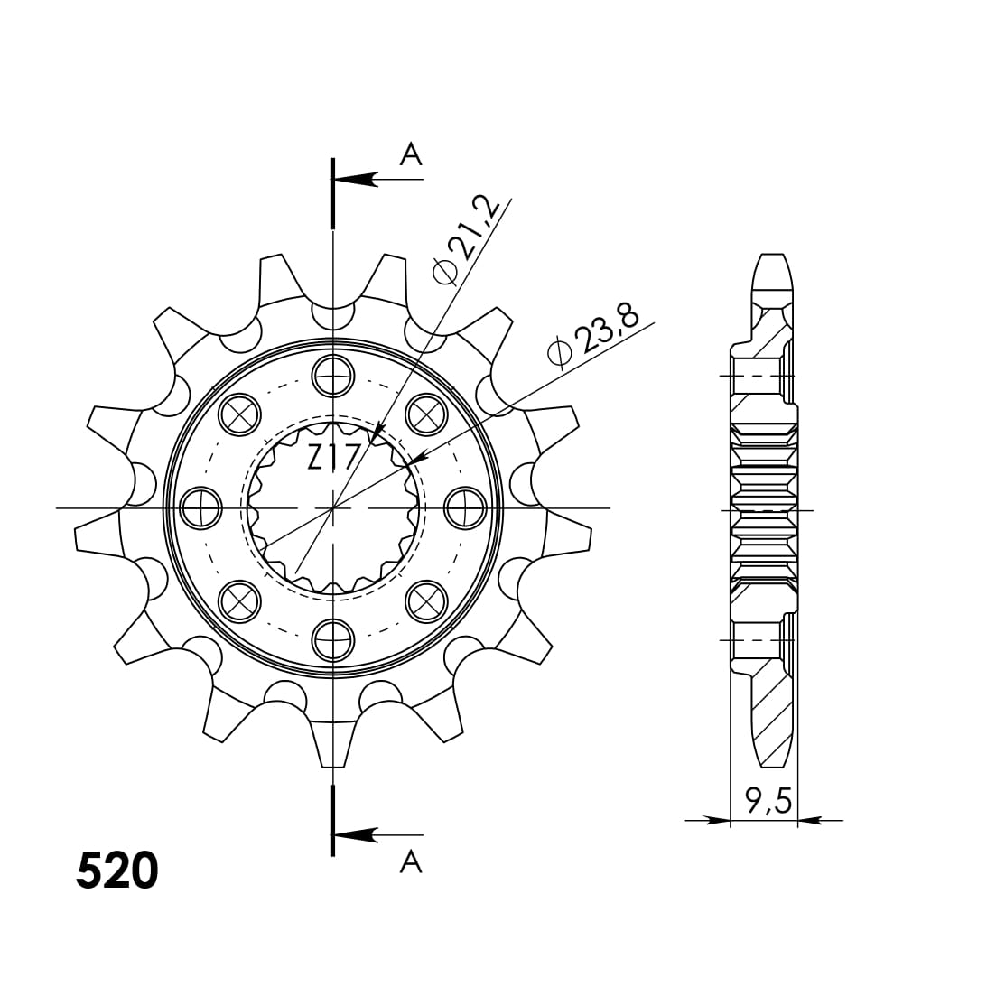 Front sprocket SUPERSPROX CST-284:13 13T, 520