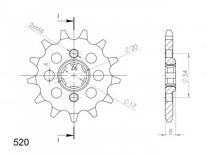 Front sprocket SUPERSPROX 14T, 520