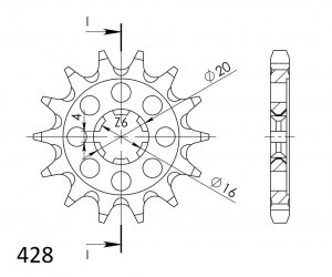 Front sprocket SUPERSPROX 14T, 428