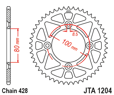 Rear ALU sprocket JT JTA 1204-49BLK 49)T, nt((428 Black