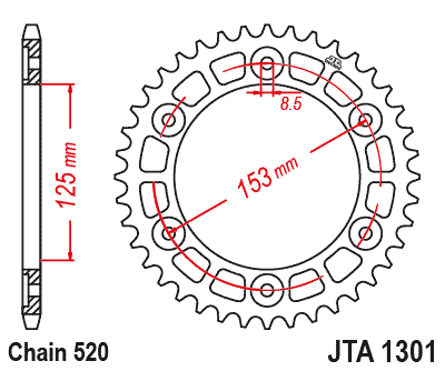 Rear ALU sprocket JT JTA 1301-40BLK 40)T, nt((520 Black