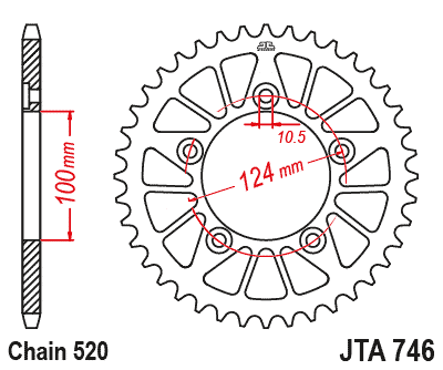 Rear ALU sprocket JT JTA 746-44BLK 46)T, nt((520 Black