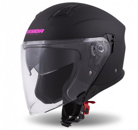 Jet helmet CASSIDA JET TECH black matt / violet logos XS for YAMAHA YZ 450 F